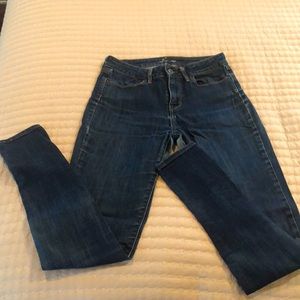 Dark blue Levi’s W27 L30 jeans. Only worn spot is in inseam, easily patched.